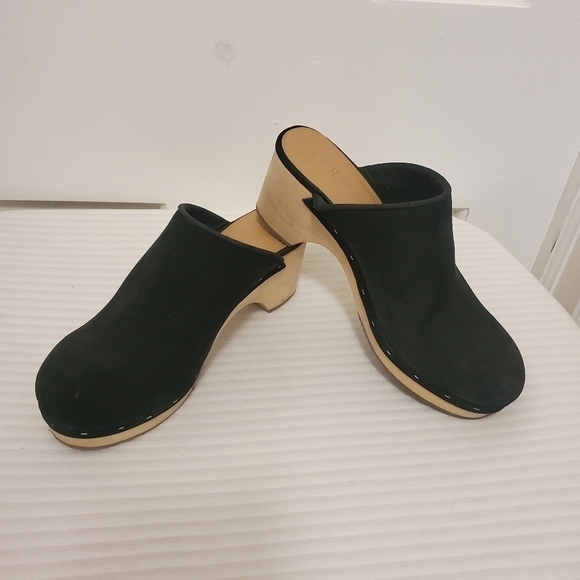 EC LOFT Black Suede Wood Clogs Size 9M, classic, casual, comfy - Picture 1 of 14